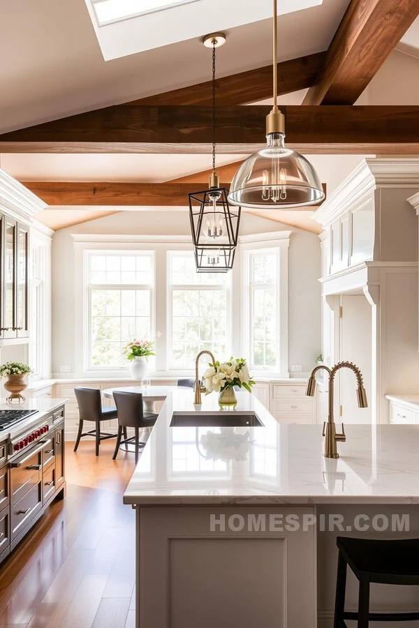 Marble Countertops and Sleek Lighting in Elegant Kitchen