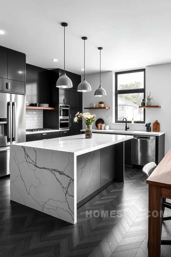 Marble Island Centerpiece in Modern Kitchen