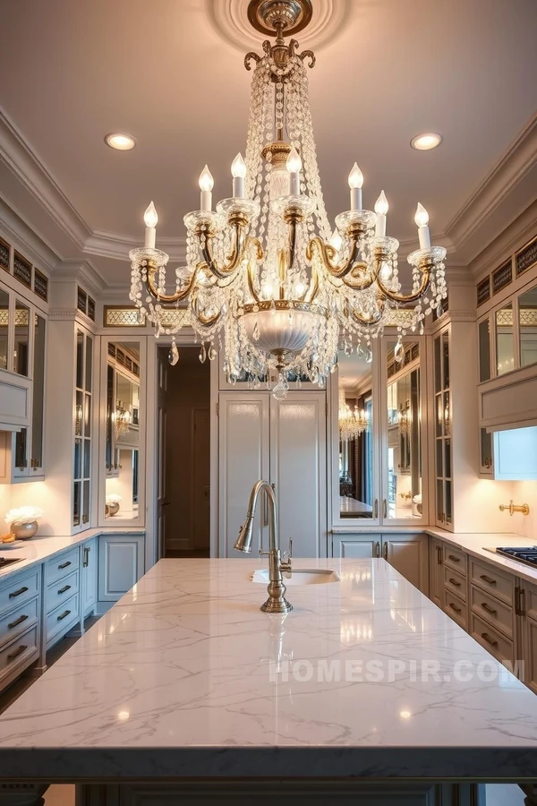 Marble Island Under Luxe Chandelier Glow