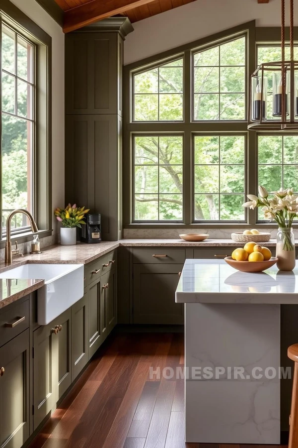 Marbled Elegance in a Nature-Palette Craftsman Kitchen