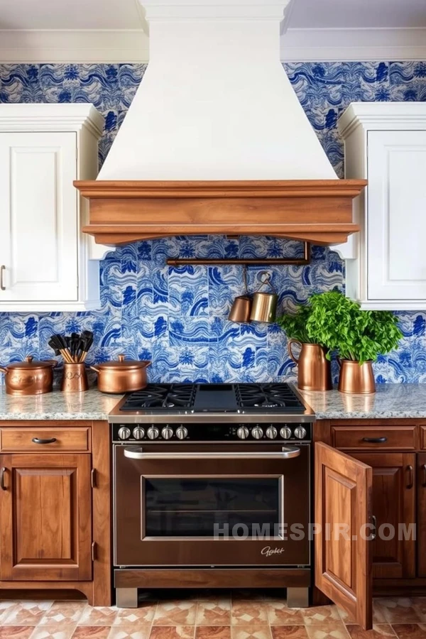 Mediterranean Kitchen Mosaic Tiles with Ocean Wave Patterns