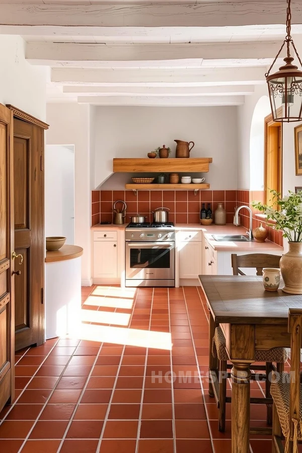 Mediterranean Kitchen with Bold Terracotta Tile Details