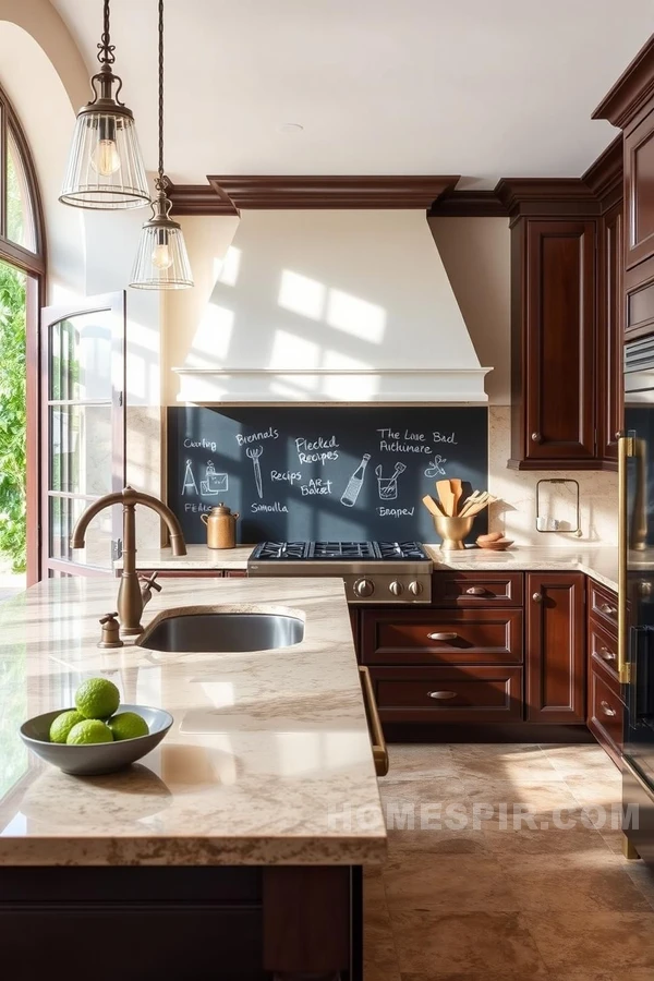 Mediterranean Kitchen with Chalkboard Backsplash