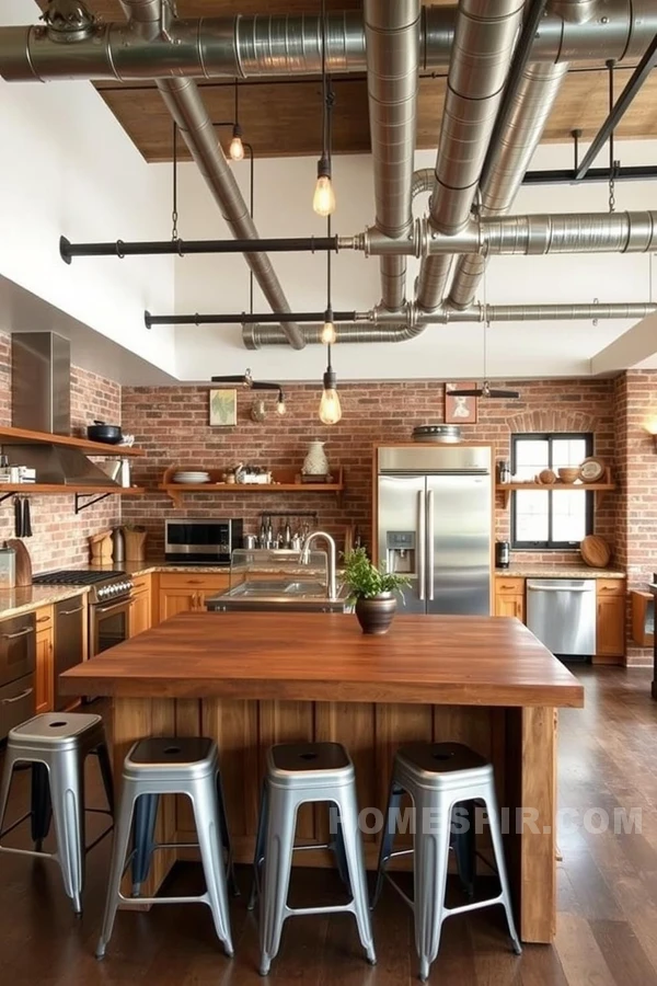 Metallic Accents in Industrial Kitchen