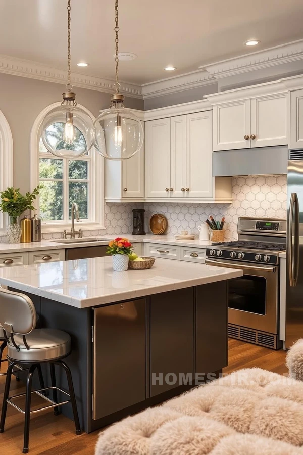 Metallic Finishes Enhance Vintage Glam Kitchen