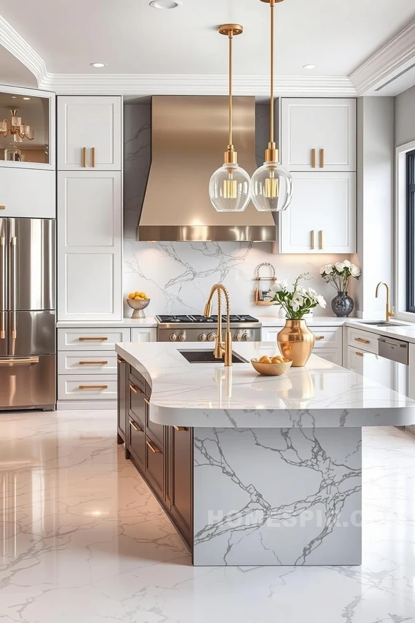 Metallic Gold Accents in Glam Kitchen Style