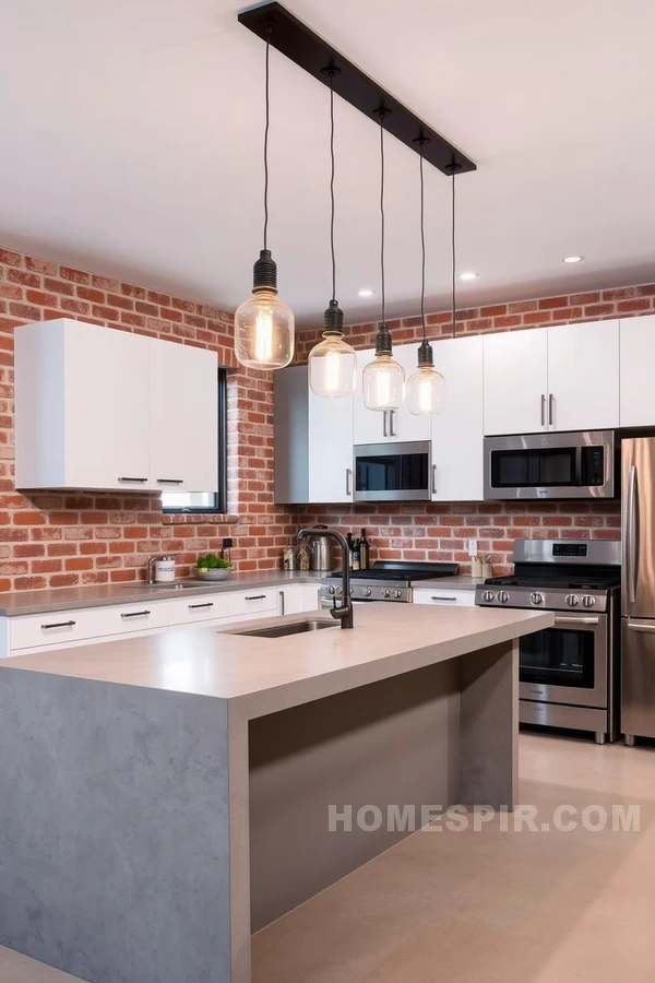 Minimalist Concrete Island in Modern Kitchen