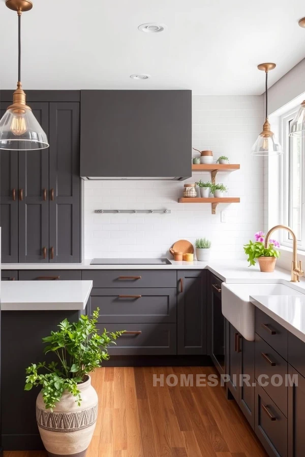 Minimalist Kitchen With Industrial Pendant Lights