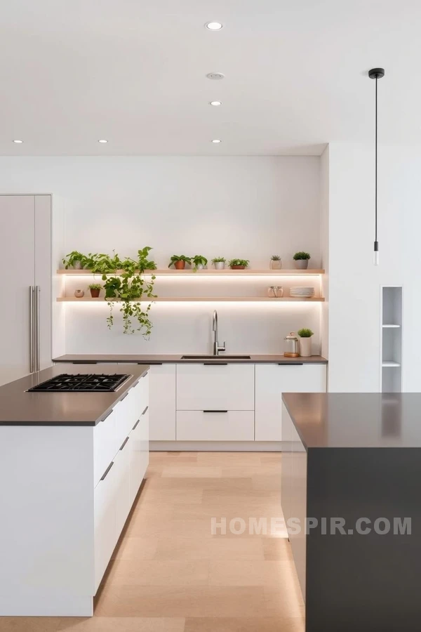 Minimalist open kitchen with Zen Ambiance