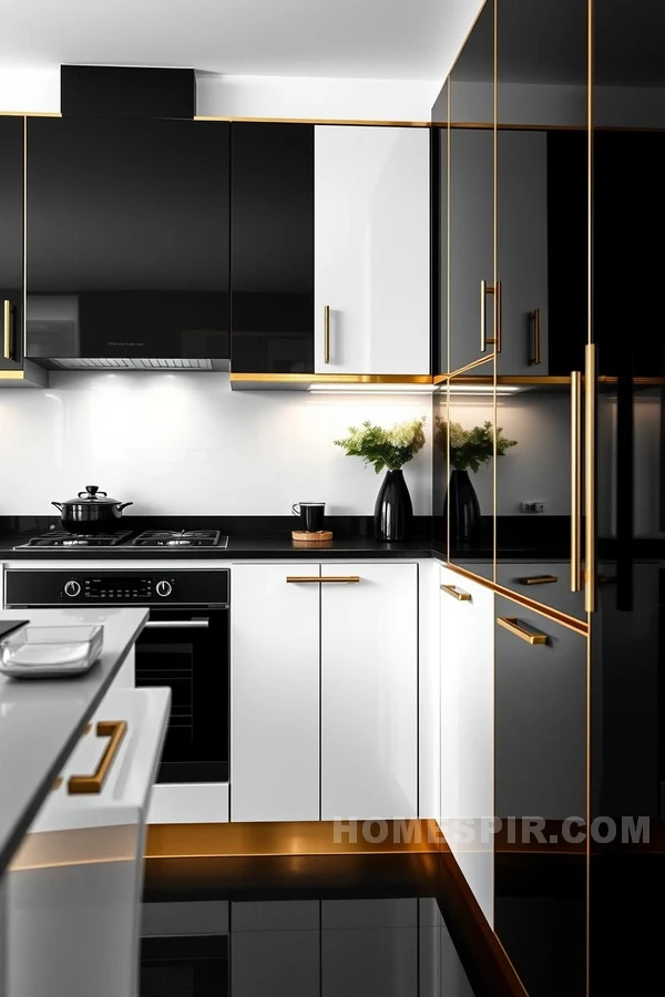 Minimalistic Kitchen with Gold Trim Elegance