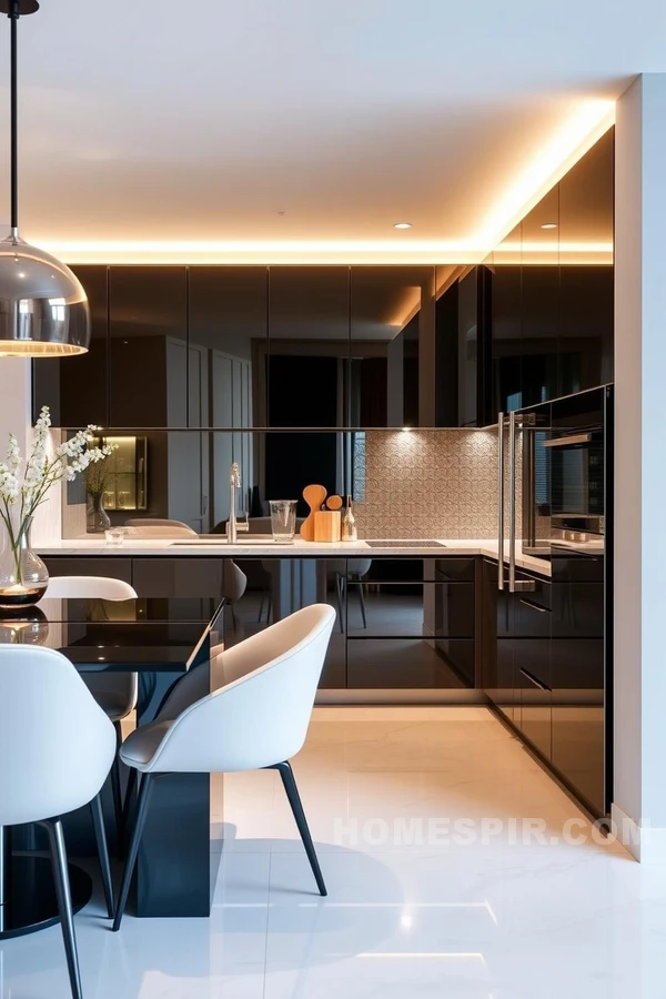 Mirrored Backsplash in Sleek Urban Kitchen