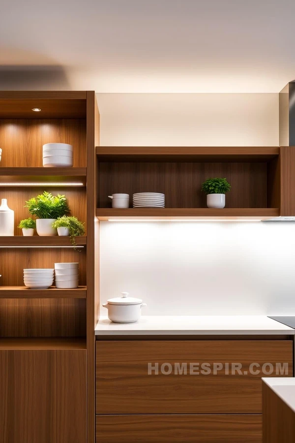 Modern Kitchen with Floating Wood Shelves