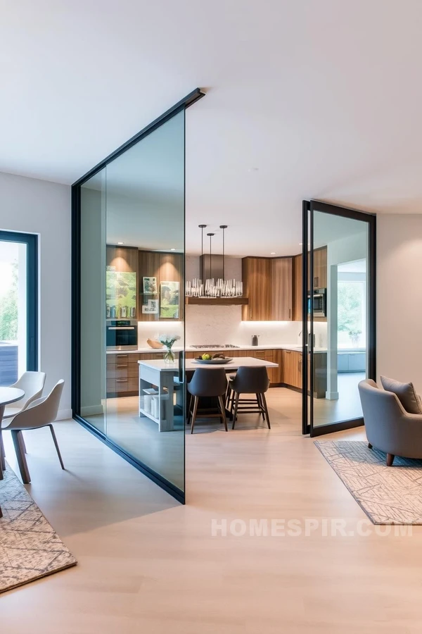 Modern Kitchen with Open Flow and Glass Partitions