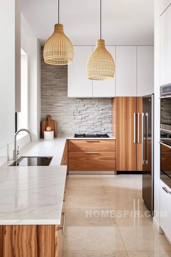 Modern Kitchen with Rustic Stone Elements