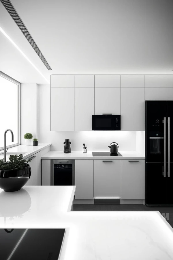 Modern Tech Features in Monochrome Kitchen