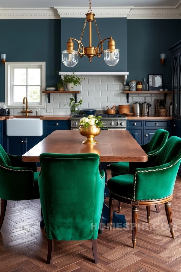 Modern Victorian Kitchen with Navy and Emerald Palette