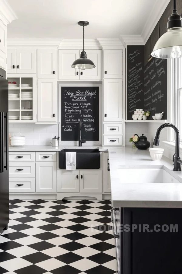 Monochrome Cottage Charm with Checkered Floor