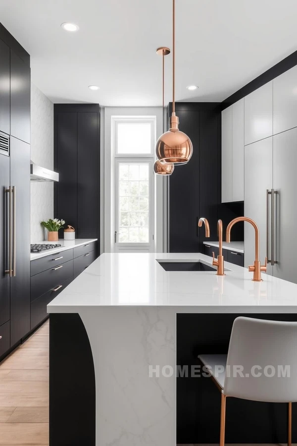 Monochrome Kitchen with Copper Highlights