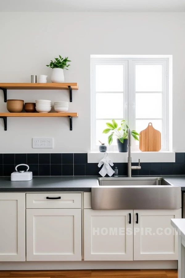 Monochrome Kitchen with Green Accents