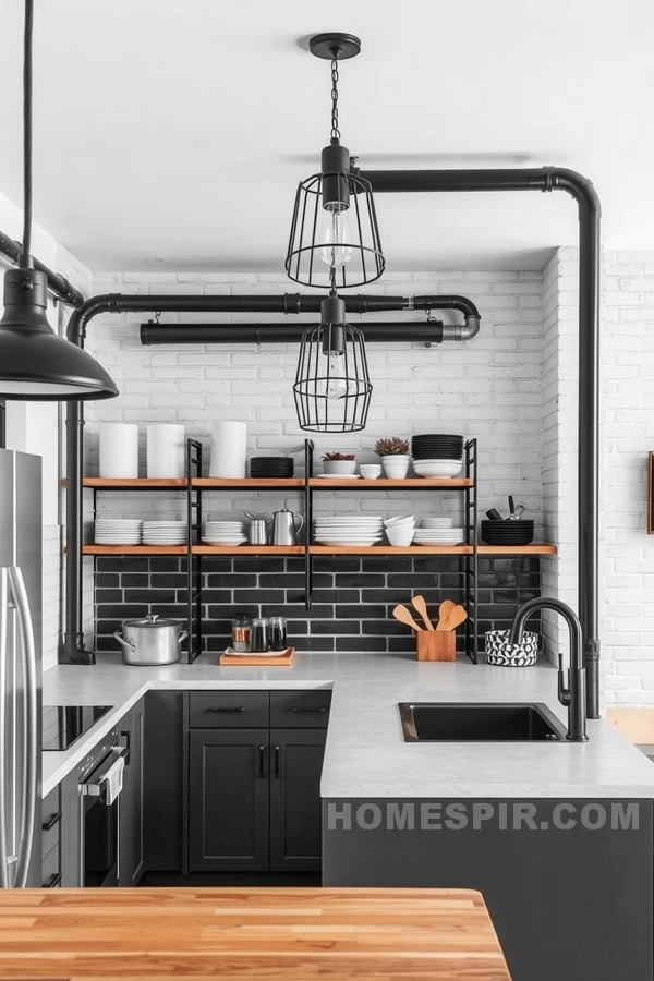 Monochrome Kitchen with Industrial Flair