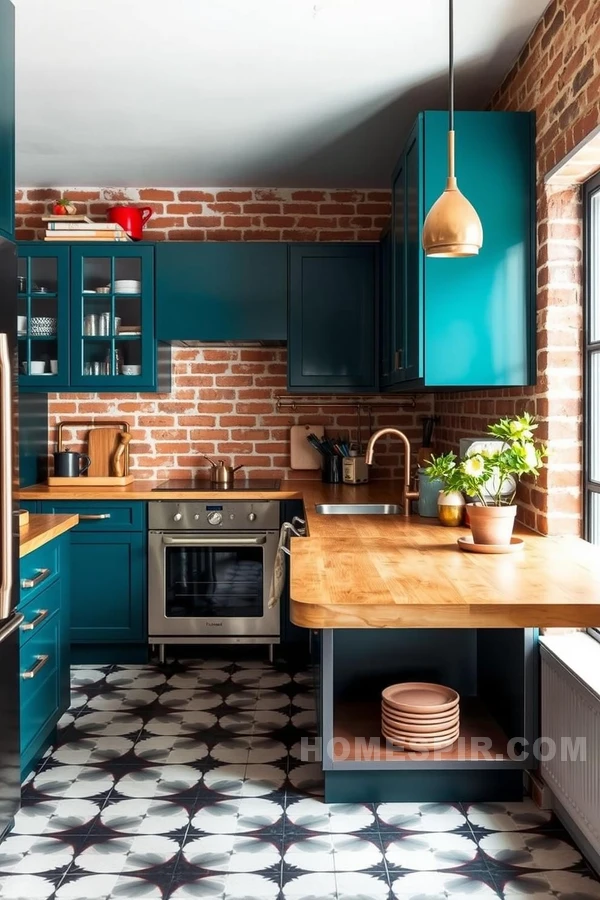 Moody Industrial Kitchen with Bright Color Accents