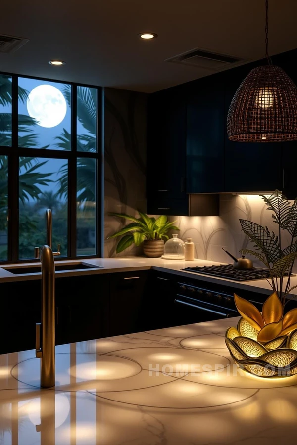 Moonlit Tropical Kitchen Night Design