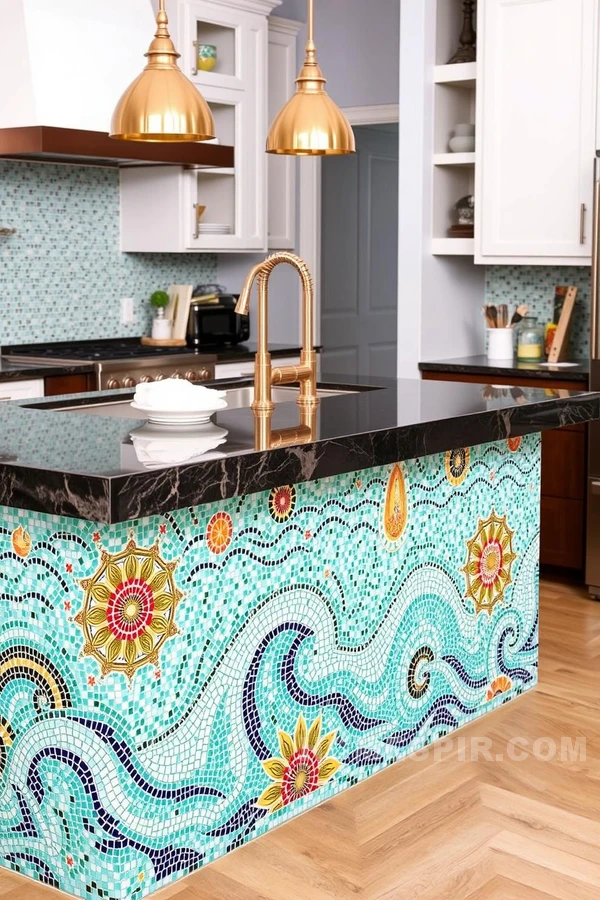 Mosaic Tile Art in Kitchen Island Design