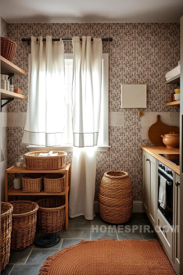 Natural Aesthetic Cottage Kitchen with Jute Rug