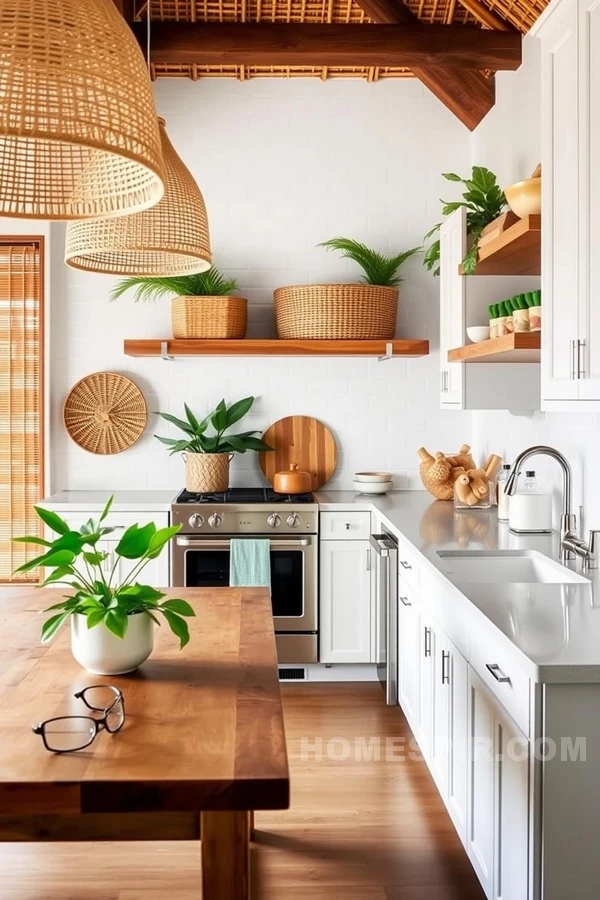 Natural Bamboo Shelving and Wood Table