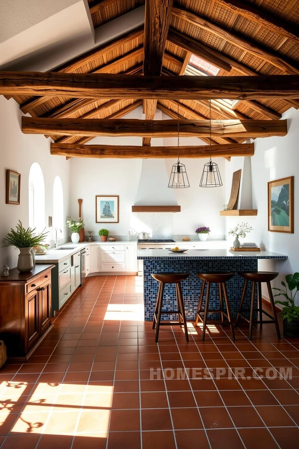 Natural Light and Rustic Beams in Mediterranean Kitchen