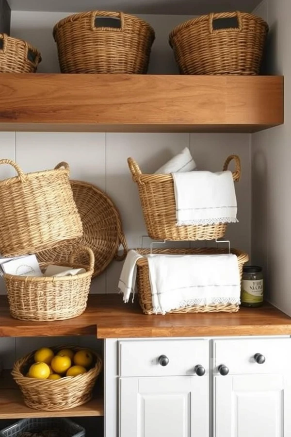 Natural Textured Baskets for Cottage Kitchen Elegance