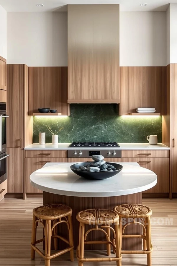 Natural Wood Cabinets in Zen Kitchen