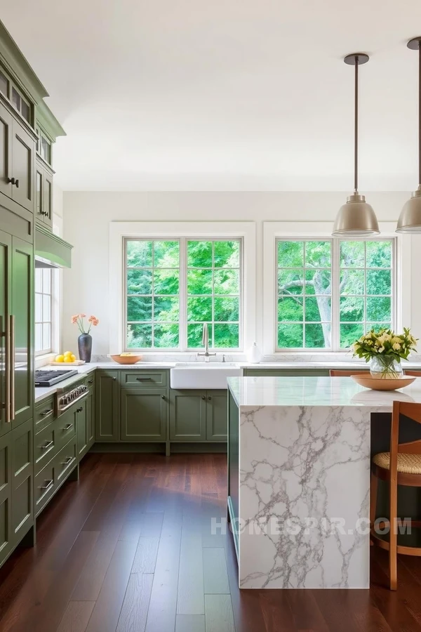 Nature-Inspired Craftsman Kitchen with Green Cabinetry