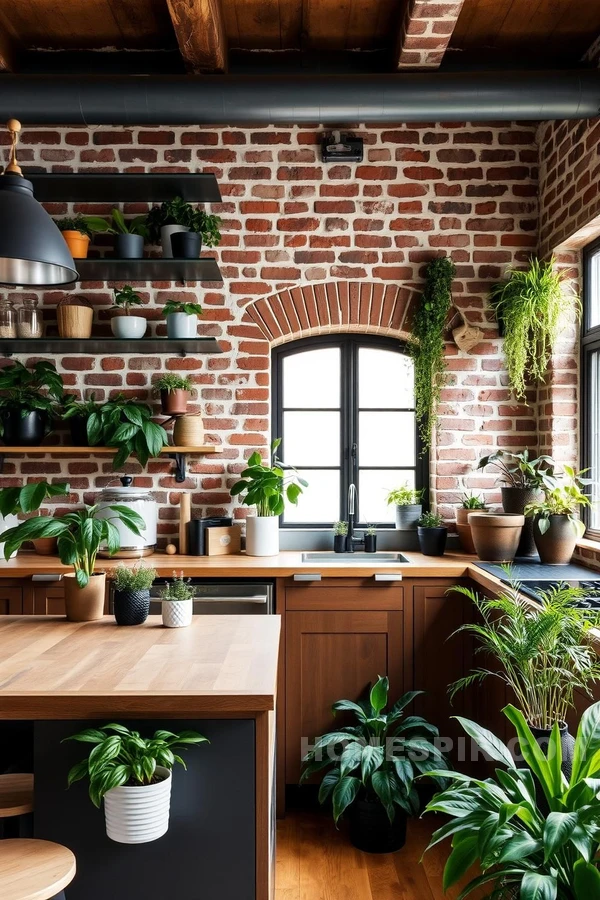 Nature Inspired Open Kitchen with Chic Glass Shelves