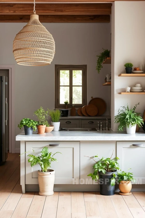 Nature-Inspired Scandinavian Kitchen with Rattan Lighting