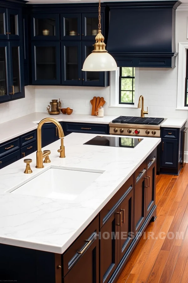 Navy Cabinetry and Brass Accents