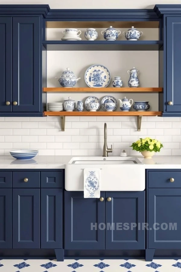 Navy Cabinets and White Subway Tiles