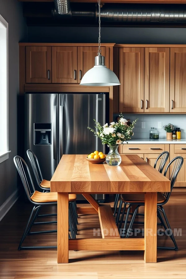 Oak Cabinetry and Steel Elements in Farmhouse Kitchen