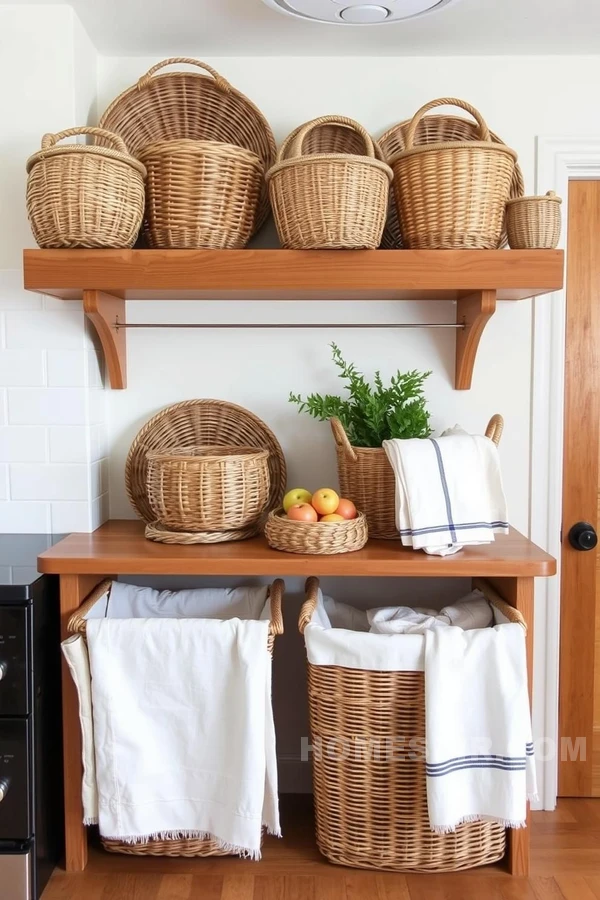 Oak Shelf Baskets Offer Stylish Cottage Storage Solution