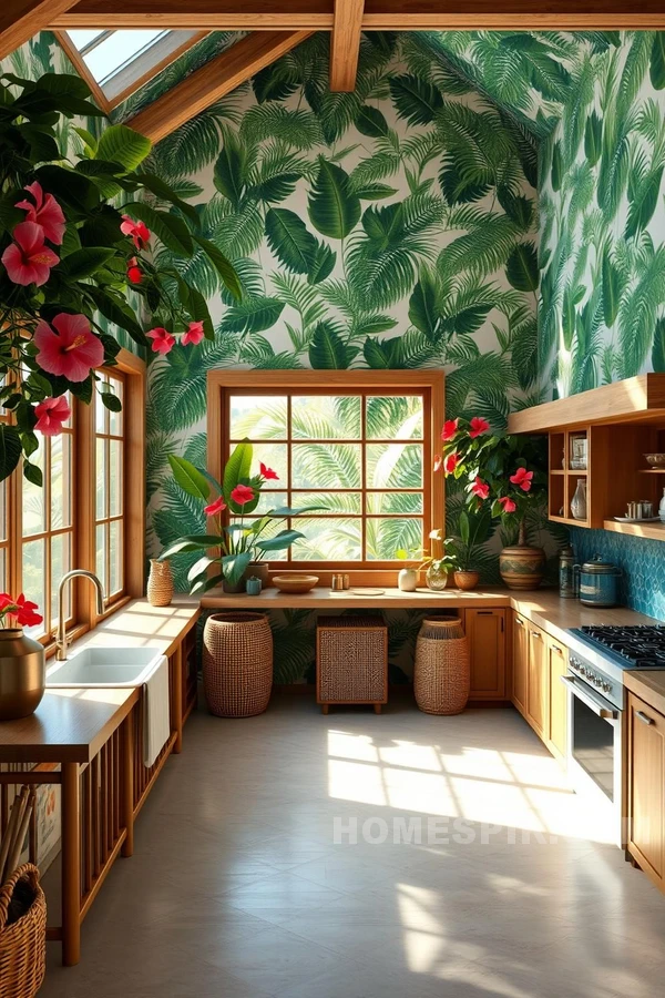 Ocean Blue Backsplash Tropical Kitchen Design