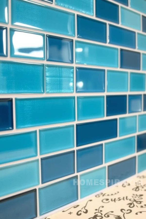 Ocean Blue Tile Backsplash in Tropical Kitchen