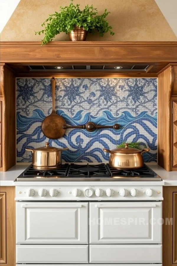 Ocean-Inspired Blue and White Mosaic Kitchen Backsplash