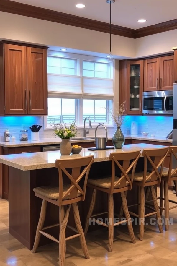 Ocean Inspired Kitchen with Blue Lighting