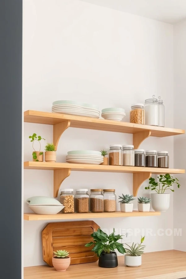 Open Shelving with Ceramic and Succulent Decor