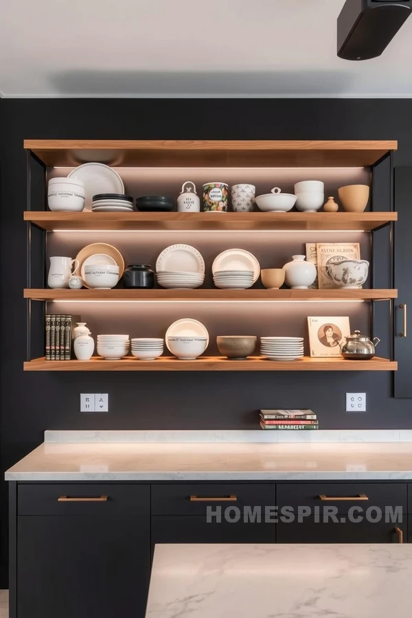 Open Shelving with Ceramics and Cookbooks