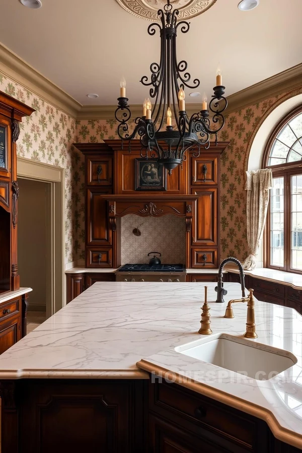 Opulent Victorian Kitchen Design with Mahogany Cabinets