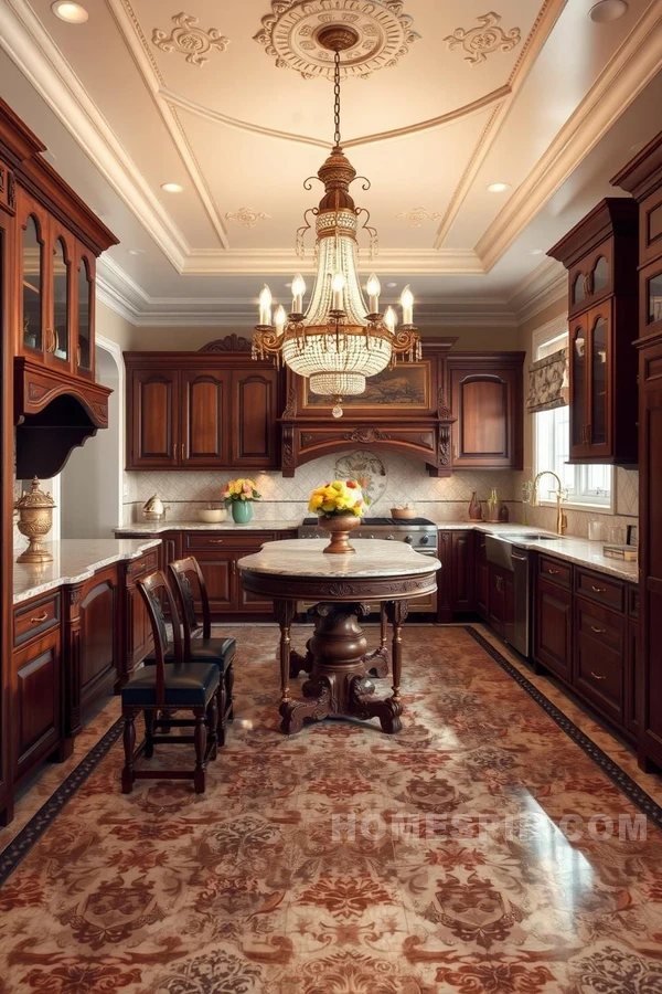 Ornate Crown Moldings in Classic Kitchen