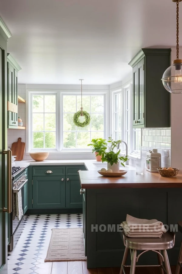 Outdoor Feel Cottage Kitchen With Green Cabinetry