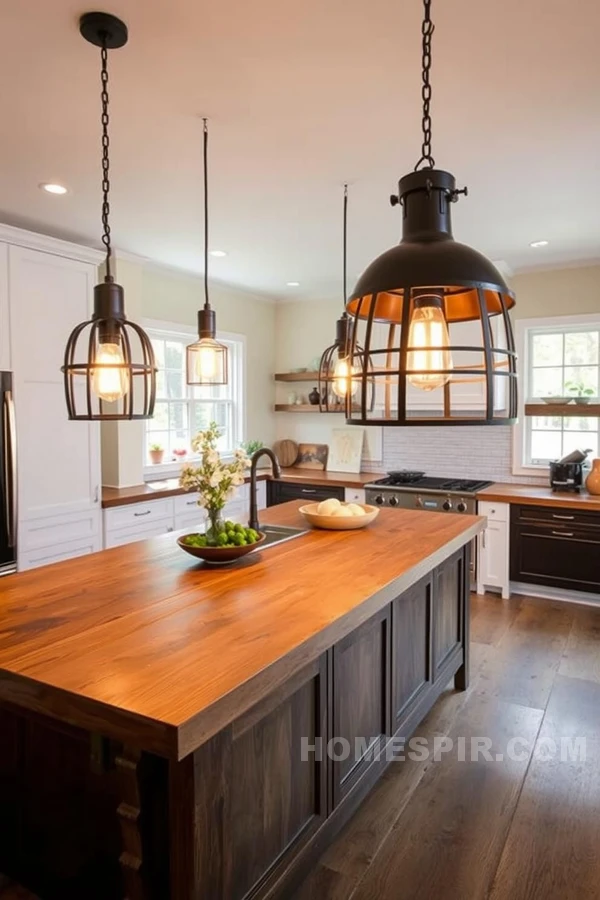 Oversized Metal Pendants in Kitchen