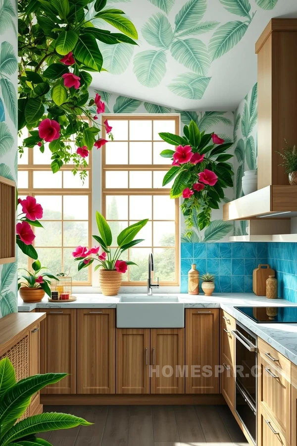 Palm Leaf Inspired Tropical Kitchen Oasis